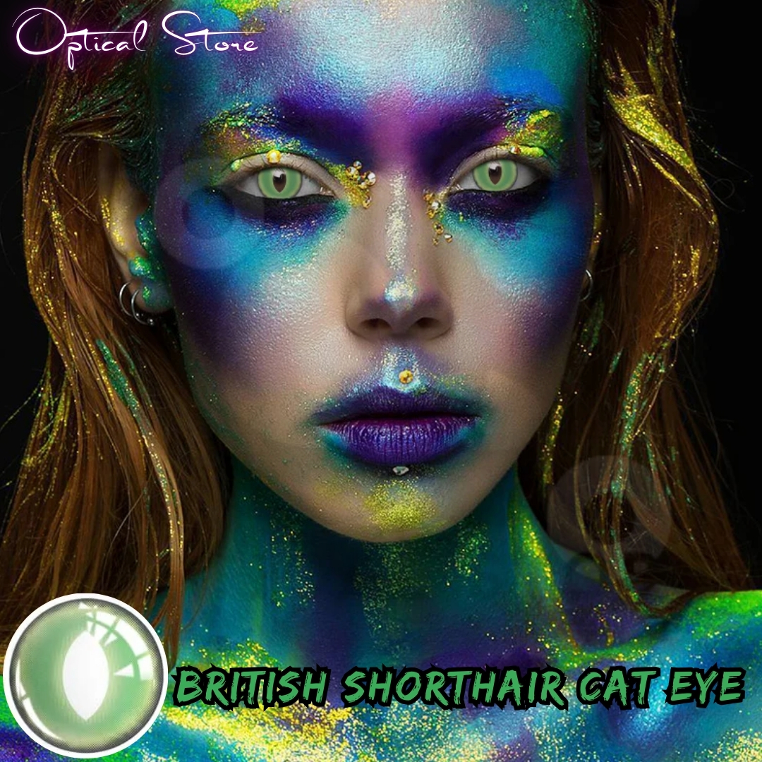 Picture of New Halloween Exclusive British Shorthair Cat eye(Green Color Contact Lens With Regular Kit Box For Men & Women.1pair British Shorthair Cateye(Green)Conatact lens For Halloween Party,Cosplay & Costumes. Halloween Contact Lens #british.shorthair