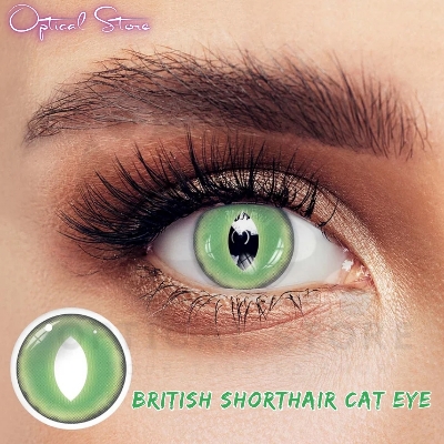 Picture of New Halloween Exclusive British Shorthair Cat eye(Green Color Contact Lens With Regular Kit Box For Men & Women.1pair British Shorthair Cateye(Green)Conatact lens For Halloween Party,Cosplay & Costumes. Halloween Contact Lens #british.shorthair
