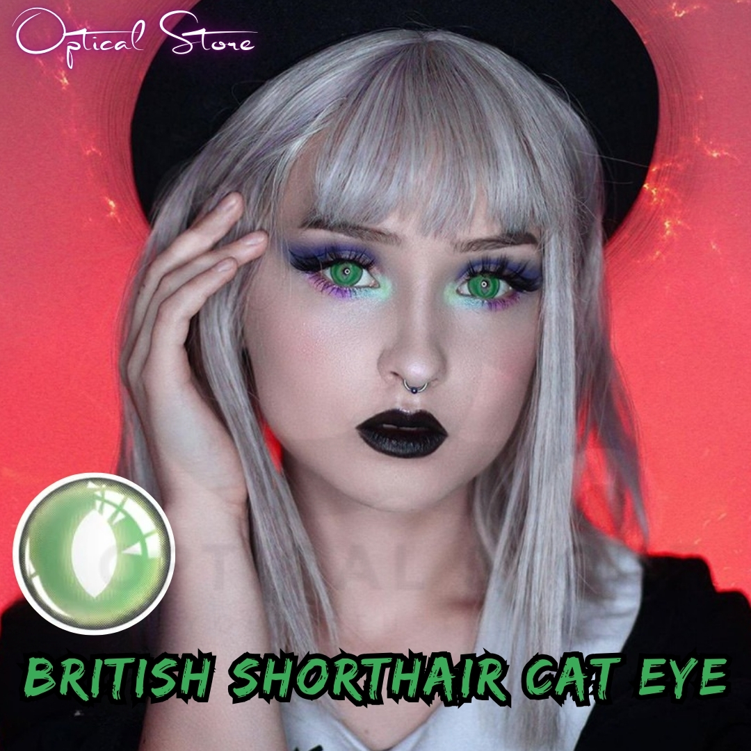 Picture of New Halloween Exclusive British Shorthair Cat eye(Green Color Contact Lens With Regular Kit Box For Men & Women.1pair British Shorthair Cateye(Green)Conatact lens For Halloween Party,Cosplay & Costumes. Halloween Contact Lens #british.shorthair