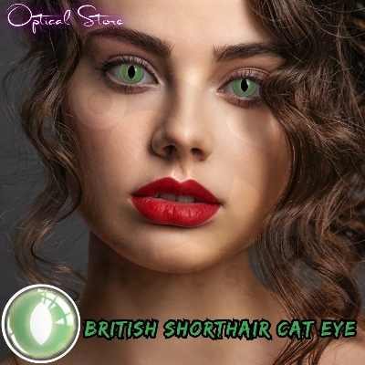 Picture of New Halloween Exclusive British Shorthair Cat eye(Green Color Contact Lens With Regular Kit Box For Men & Women.1pair British Shorthair Cateye(Green)Conatact lens For Halloween Party,Cosplay & Costumes. Halloween Contact Lens #british.shorthair
