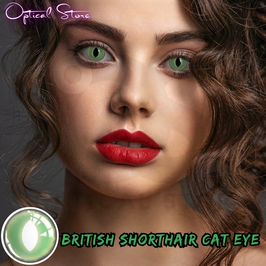 Picture of New Halloween Exclusive British Shorthair Cat eye(Green Color Contact Lens With Regular Kit Box For Men & Women.1pair British Shorthair Cateye(Green)Conatact lens For Halloween Party,Cosplay & Costumes. Halloween Contact Lens #british.shorthair