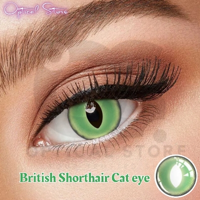 Picture of New Halloween Exclusive British Shorthair Cat eye(Green Color Contact Lens With Regular Kit Box For Men & Women.1pair British Shorthair Cateye(Green)Conatact lens For Halloween Party,Cosplay & Costumes. Halloween Contact Lens #british.shorthair