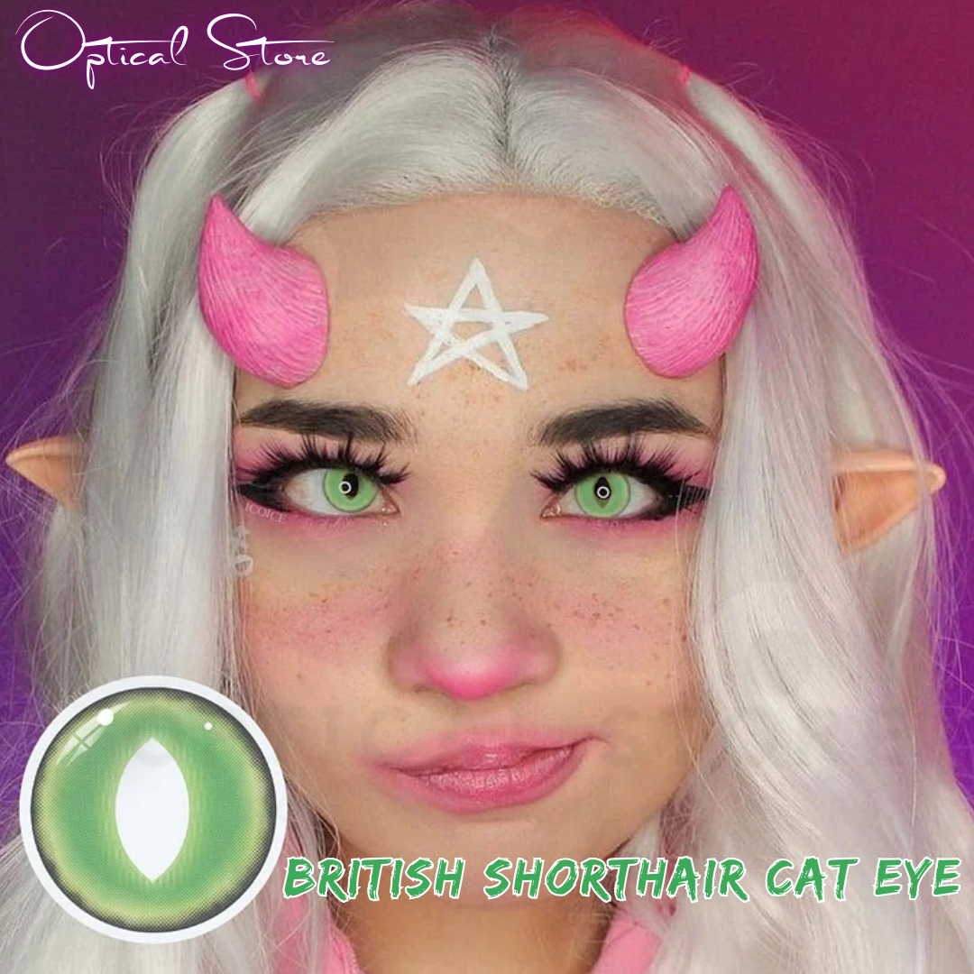 Picture of New Halloween Exclusive British Shorthair Cat eye(Green Color Contact Lens With Regular Kit Box For Men & Women.1pair British Shorthair Cateye(Green)Conatact lens For Halloween Party,Cosplay & Costumes. Halloween Contact Lens #british.shorthair