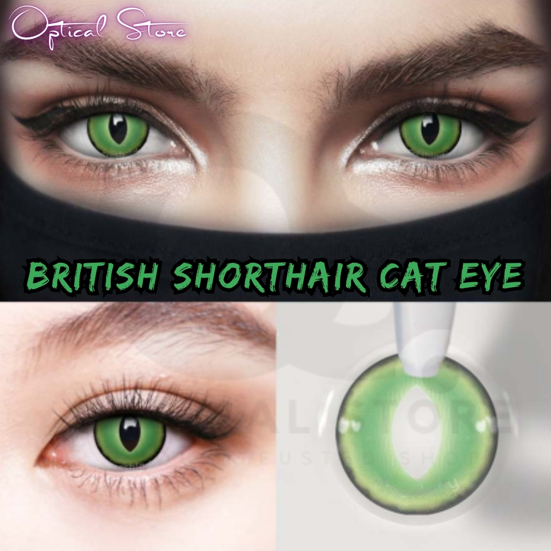 Picture of New Halloween Exclusive British Shorthair Cat eye(Green Color Contact Lens With Regular Kit Box For Men & Women.1pair British Shorthair Cateye(Green)Conatact lens For Halloween Party,Cosplay & Costumes. Halloween Contact Lens #british.shorthair