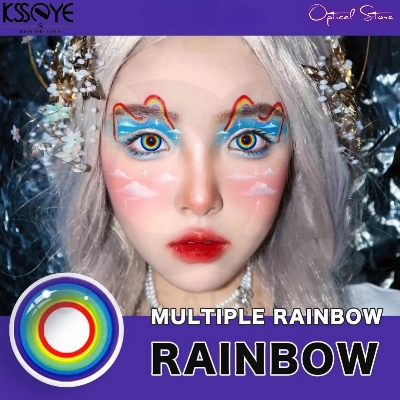 Picture of New Halloween Exclusive Cosplay Neon Light/Multicolor Rainbow Color Contact Lens with Regular Kit Box For Men & Women.1pair Multicolor Rainbow Halowwen Contact Lens for Cosplay,Halloween Party & Costumes. Halloween Contact Lens. #neon.light