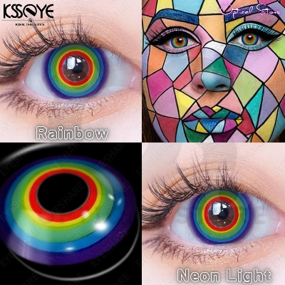 Picture of New Halloween Exclusive Cosplay Neon Light/Multicolor Rainbow Color Contact Lens with Regular Kit Box For Men & Women.1pair Multicolor Rainbow Halowwen Contact Lens for Cosplay,Halloween Party & Costumes. Halloween Contact Lens. #neon.light