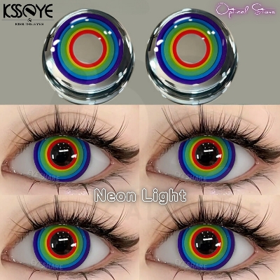 Picture of New Halloween Exclusive Cosplay Neon Light/Multicolor Rainbow Color Contact Lens with Regular Kit Box For Men & Women.1pair Multicolor Rainbow Halowwen Contact Lens for Cosplay,Halloween Party & Costumes. Halloween Contact Lens. #neon.light