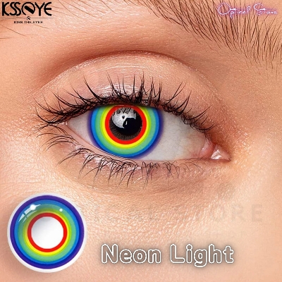 Picture of New Halloween Exclusive Cosplay Neon Light/Multicolor Rainbow Color Contact Lens with Regular Kit Box For Men & Women.1pair Multicolor Rainbow Halowwen Contact Lens for Cosplay,Halloween Party & Costumes. Halloween Contact Lens. #neon.light