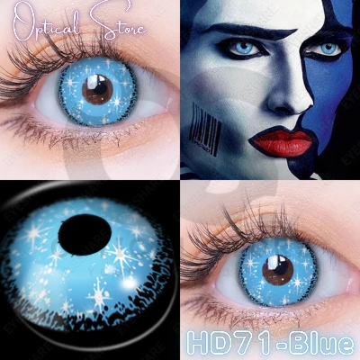 Picture of Cosplay HD71 Blue Color Contact Lenses With Regular Kit Box for men & women. 1 pair HD71 Blue Color Contact lens For Halloween party,Cosplay & Anime Costumes. Halloween Contact Lens. #hd71.blue
