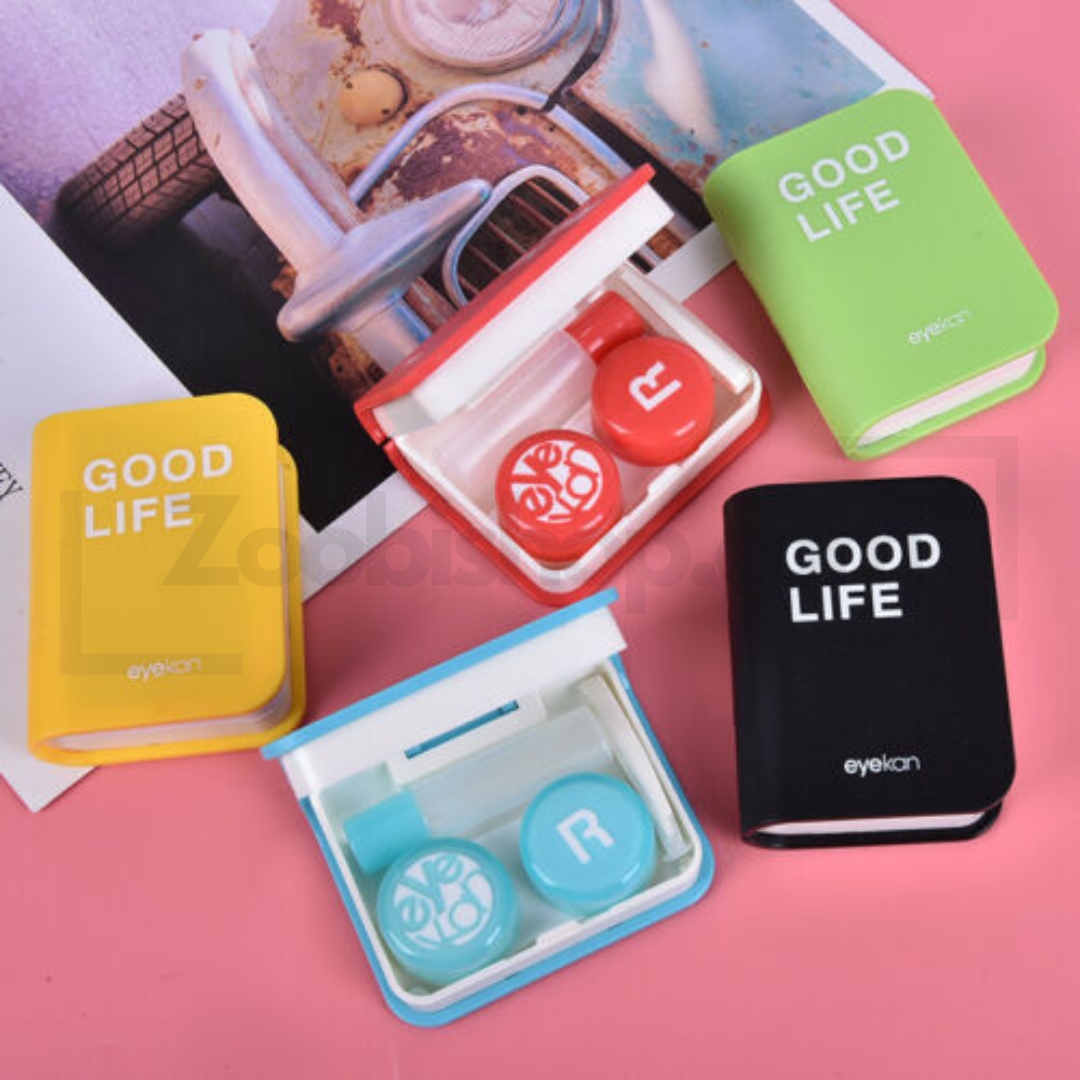 Picture of Eyekan Exclusive Portable Contact Lens Storage Kit with Tweezer, Applicator, Mirror & Solution Bottle. Book Travel Kit Box For All Kind Of Contact Lens. #eyekanbook