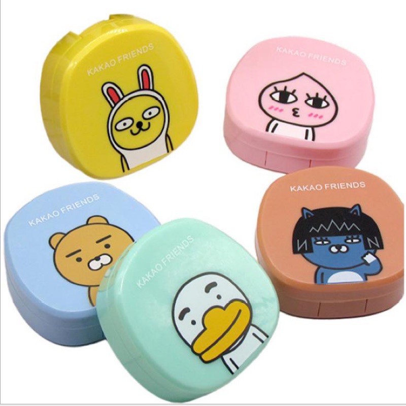 Picture of Kakao Friends Makeup Contact Lenses Case with Mirror, Applicator and Tweezer. Travel Kit Box Portable Design Eye Lenses Box Holder Container for All Kind Of Eye Contact Lens.