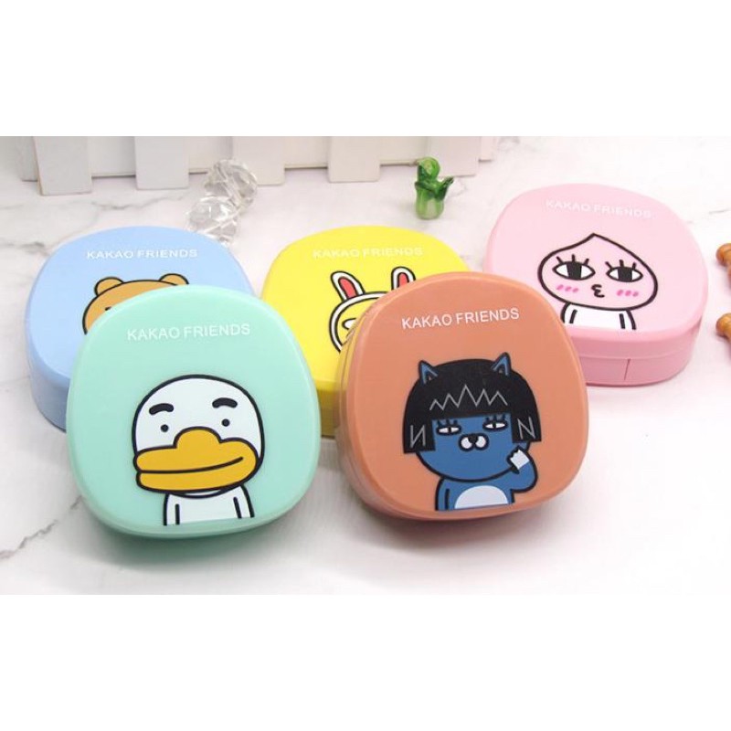 Picture of Kakao Friends Makeup Contact Lenses Case with Mirror, Applicator and Tweezer. Travel Kit Box Portable Design Eye Lenses Box Holder Container for All Kind Of Eye Contact Lens.