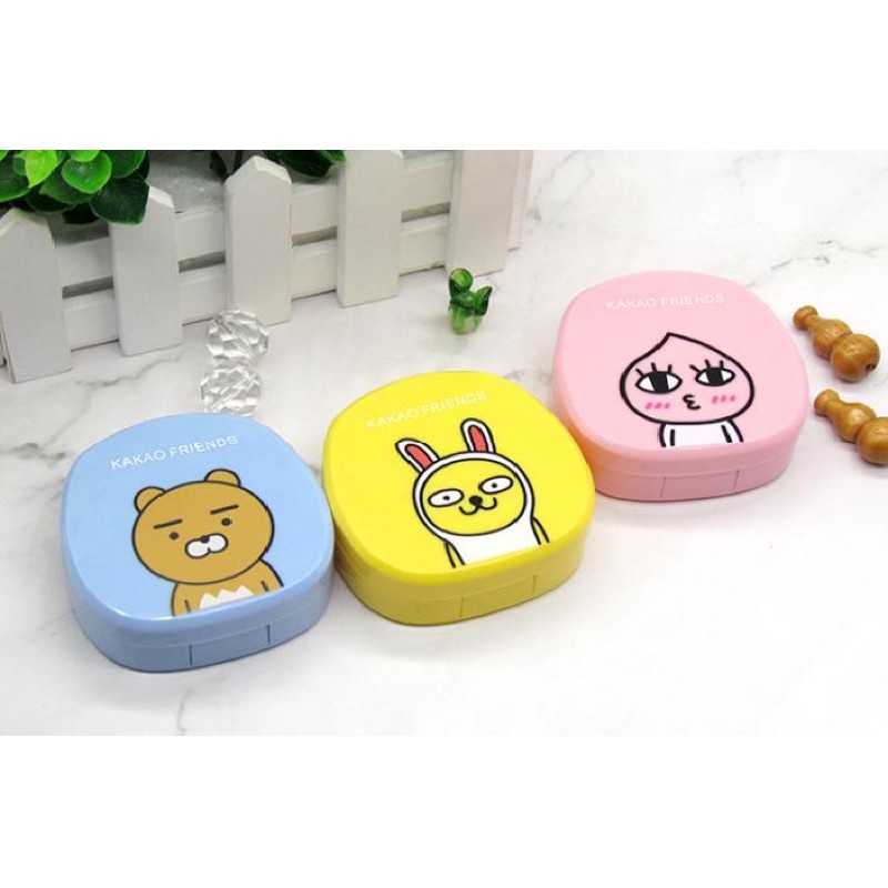 Picture of Kakao Friends Makeup Contact Lenses Case with Mirror, Applicator and Tweezer. Travel Kit Box Portable Design Eye Lenses Box Holder Container for All Kind Of Eye Contact Lens.