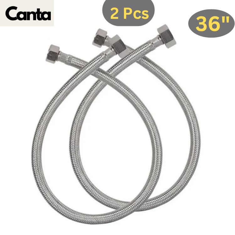 Picture of Geyser Pipe, Hose pipe QuickFlex Water Heater Connector, Water Heater Connector, Push-To-Connect, Copper, PEX, CPVC Corrugated SS Hose,36-inch, 304 Grade Stainless Steel Connection Pipe, (2 Pec. Set)