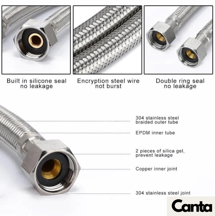 Picture of Geyser Pipe, Hose pipe QuickFlex Water Heater Connector, Water Heater Connector, Push-To-Connect, Copper, PEX, CPVC Corrugated SS Hose,36-inch, 304 Grade Stainless Steel Connection Pipe, (2 Pec. Set)