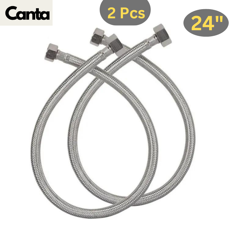 Picture of Geyser Pipe, Hose pipe QuickFlex Water Heater Connector, Water Heater Connector, Push-To-Connect, Copper, PEX, CPVC Corrugated SS Hose,24-inch, 304 Grade Stainless Steel Connection Pipe, (2 Pec. Set)