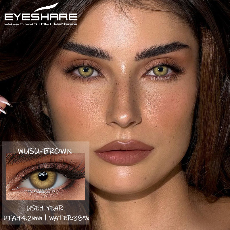Picture of New Wusu Brown Color contact lens with regular kit box for men & women. 1 pair Eyeshare Color contact lens for eye makeup and Cosmetics. Wusu Series Color Contact Lens. #Wusu