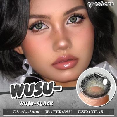 Picture of New Eyeshare Wusu Black Color contact lens with regular kit box for men & women. 1 pair Eyeshare Color contact lens for eye makeup and Cosmetics. Eyeshare Wusu Series. #wusu