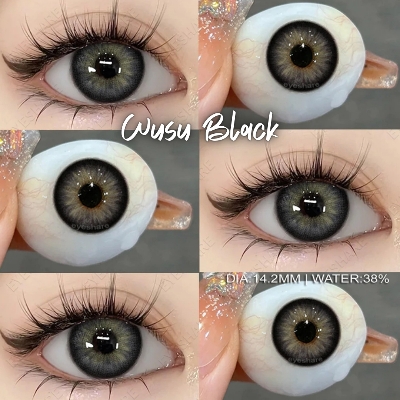 Picture of New Eyeshare Wusu Black Color contact lens with regular kit box for men & women. 1 pair Eyeshare Color contact lens for eye makeup and Cosmetics. Eyeshare Wusu Series. #wusu