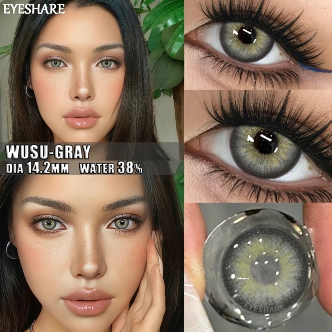 Picture of New Eyeshare Wusu Gray Color contact lens with regular kit box for men & women. 1 pair Eyeshare Color contact lens for eye makeup and Cosmetics. Eyeshare Wusu Series. #wusu
