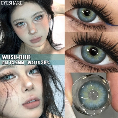 Picture of New Eyeshare Wusu Blue Color contact lens with regular kit box for men & women. 1 pair Eyeshare Color contact lens for eye makeup and Cosmetics. Eyeshare Wusu Series. #Wusu