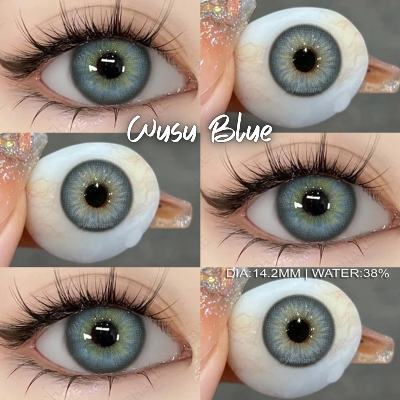 Picture of New Eyeshare Wusu Blue Color contact lens with regular kit box for men & women. 1 pair Eyeshare Color contact lens for eye makeup and Cosmetics. Eyeshare Wusu Series. #Wusu