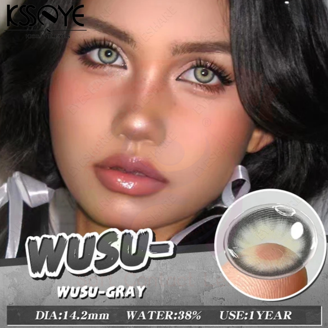 Picture of New Eyeshare Wusu Gray Color contact lens with regular kit box for men & women. 1 pair Eyeshare Color contact lens for eye makeup and Cosmetics. Eyeshare Wusu Series. #wusu