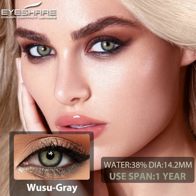 Picture of New Eyeshare Wusu Gray Color contact lens with regular kit box for men & women. 1 pair Eyeshare Color contact lens for eye makeup and Cosmetics. Eyeshare Wusu Series. #wusu