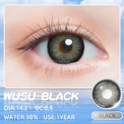 Picture of New Eyeshare Wusu Black Color contact lens with regular kit box for men & women. 1 pair Eyeshare Color contact lens for eye makeup and Cosmetics. Eyeshare Wusu Series. #wusu