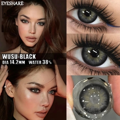 Picture of New Eyeshare Wusu Black Color contact lens with regular kit box for men & women. 1 pair Eyeshare Color contact lens for eye makeup and Cosmetics. Eyeshare Wusu Series. #wusu