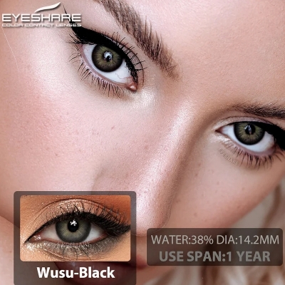 Picture of New Eyeshare Wusu Black Color contact lens with regular kit box for men & women. 1 pair Eyeshare Color contact lens for eye makeup and Cosmetics. Eyeshare Wusu Series. #wusu