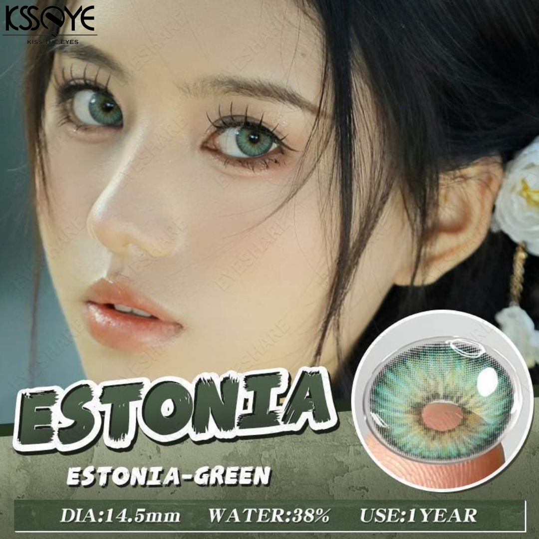 Picture of New Estonia Green Color Contact Lens With Regular Kit Box For Men and Women. 1 Pair Color Contact Lens For Eye Makeup and Cosmetics.Estonia Series. #estonia