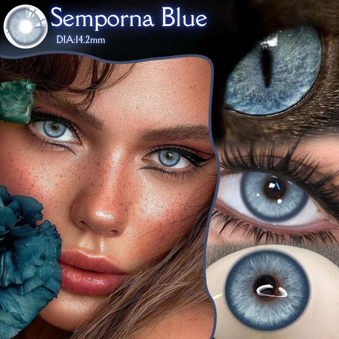 Picture of New Sem.por.na Blue Color Contact Lens With Regular Kit Box For Men and Women. 1 Pair Sem.por.na Blue Color Contact Lens For Eye makeup And Eyefashion. Sem.por.na  Series Contact Lens #sem