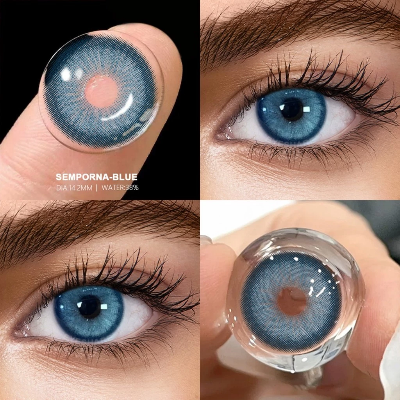 Picture of New Sem.por.na Blue Color Contact Lens With Regular Kit Box For Men and Women. 1 Pair Sem.por.na Blue Color Contact Lens For Eye makeup And Eyefashion. Sem.por.na  Series Contact Lens #sem