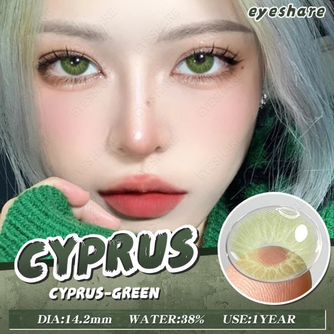 Picture of New Cyprus Green Color Contact Lens With Regular Kit Box For Men And Women. 1 Pair Color Contact Lens For Eye Makeup Cosmetics. Cyprus Series. #cyprus