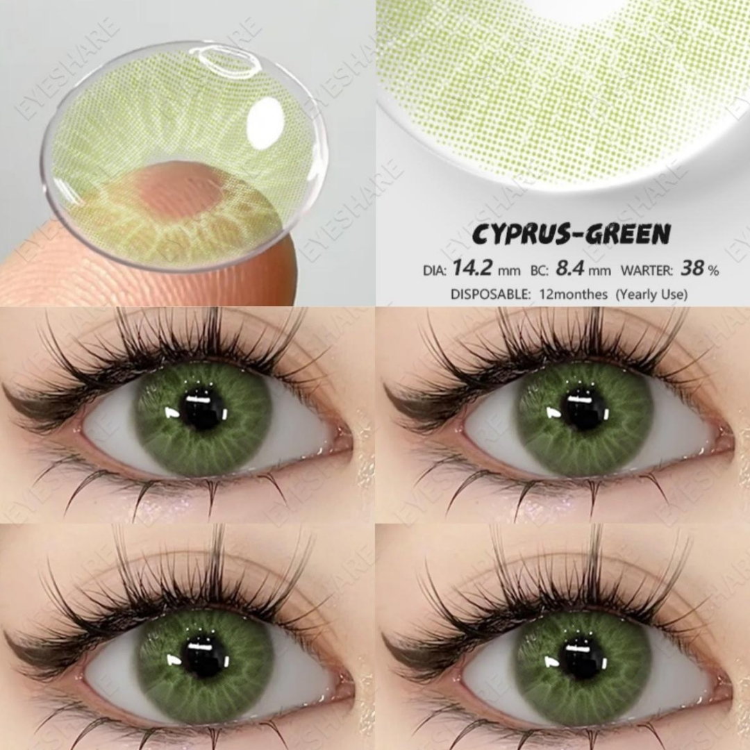 Picture of New Cyprus Green Color Contact Lens With Regular Kit Box For Men And Women. 1 Pair Color Contact Lens For Eye Makeup Cosmetics. Cyprus Series. #cyprus
