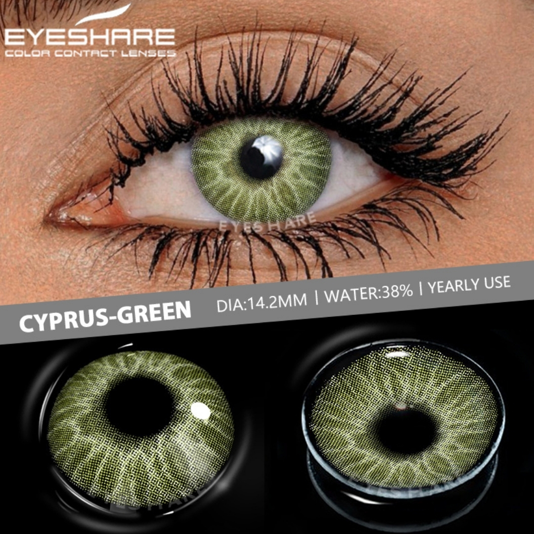 Picture of New Cyprus Green Color Contact Lens With Regular Kit Box For Men And Women. 1 Pair Color Contact Lens For Eye Makeup Cosmetics. Cyprus Series. #cyprus
