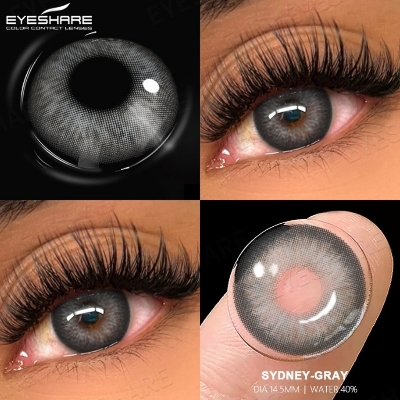 Picture of New Eyeshare Sydney Gray Color contact lens with regular kit box for men & women. 1 pair Eyeshare Color contact lens for eye makeup and Cosmetics. Eyeshare Sydney Series. #sydney