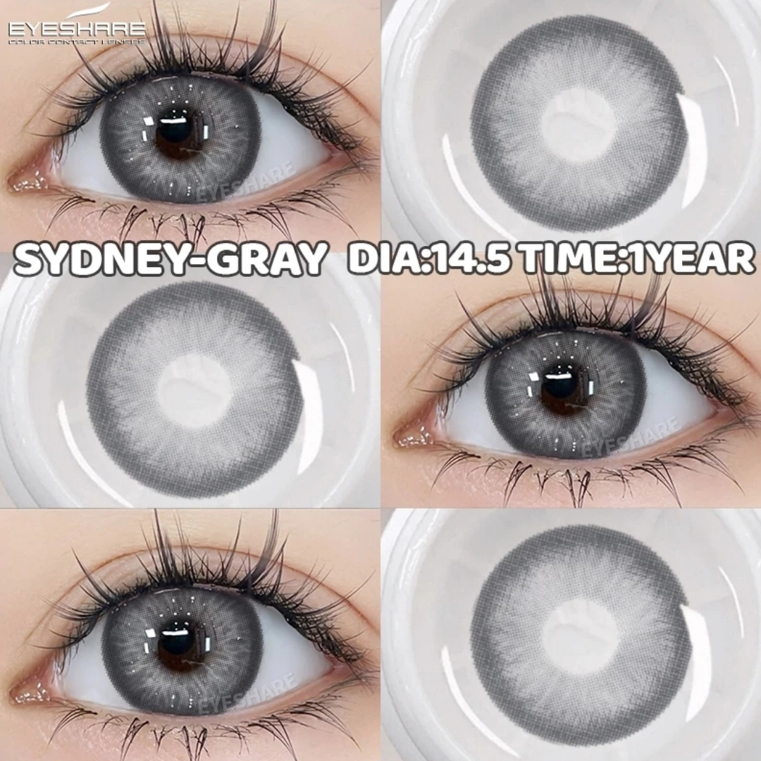 Picture of New Eyeshare Sydney Gray Color contact lens with regular kit box for men & women. 1 pair Eyeshare Color contact lens for eye makeup and Cosmetics. Eyeshare Sydney Series. #sydney