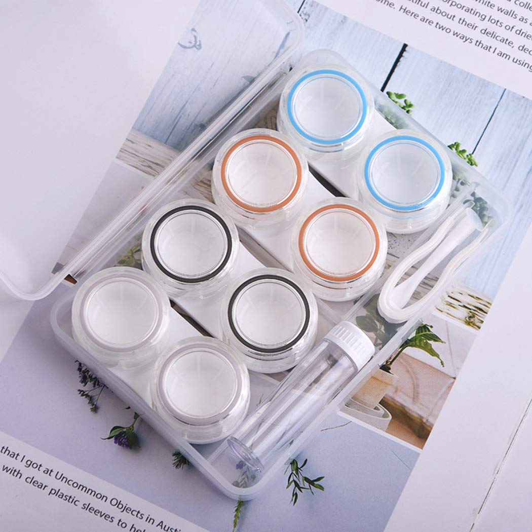 Picture of Transparent Color High-capacity Luxury Cosmetic Eye Contact Lens travel Container/Box, Can Accommodate 4 Pairs, Portable Contact Lens Travel Kit Box With Solution Bottle And Mirror Tweezers Remover, For Daily Outdoor and Travel #4in1