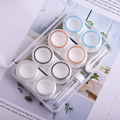 Picture of Transparent Color High-capacity Luxury Cosmetic Eye Contact Lens travel Container/Box, Can Accommodate 4 Pairs, Portable Contact Lens Travel Kit Box With Solution Bottle And Mirror Tweezers Remover, For Daily Outdoor and Travel #4in1