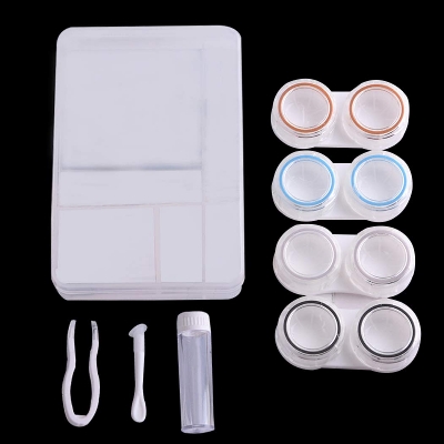 Picture of Transparent Color High-capacity Luxury Cosmetic Eye Contact Lens travel Container/Box, Can Accommodate 4 Pairs, Portable Contact Lens Travel Kit Box With Solution Bottle And Mirror Tweezers Remover, For Daily Outdoor and Travel #4in1