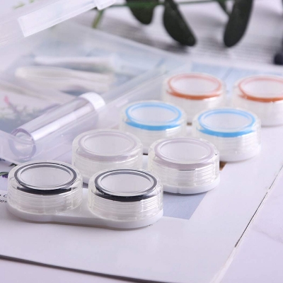 Picture of Transparent Color High-capacity Luxury Cosmetic Eye Contact Lens travel Container/Box, Can Accommodate 4 Pairs, Portable Contact Lens Travel Kit Box With Solution Bottle And Mirror Tweezers Remover, For Daily Outdoor and Travel #4in1