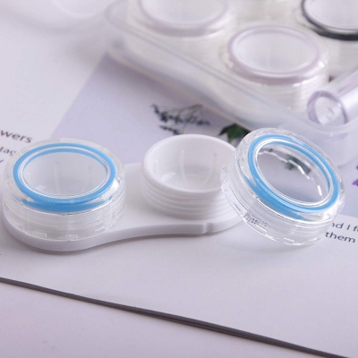 Picture of Transparent Color High-capacity Luxury Cosmetic Eye Contact Lens travel Container/Box, Can Accommodate 4 Pairs, Portable Contact Lens Travel Kit Box With Solution Bottle And Mirror Tweezers Remover, For Daily Outdoor and Travel #4in1