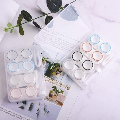 Picture of Transparent Color High-capacity Luxury Cosmetic Eye Contact Lens travel Container/Box, Can Accommodate 4 Pairs, Portable Contact Lens Travel Kit Box With Solution Bottle And Mirror Tweezers Remover, For Daily Outdoor and Travel #4in1