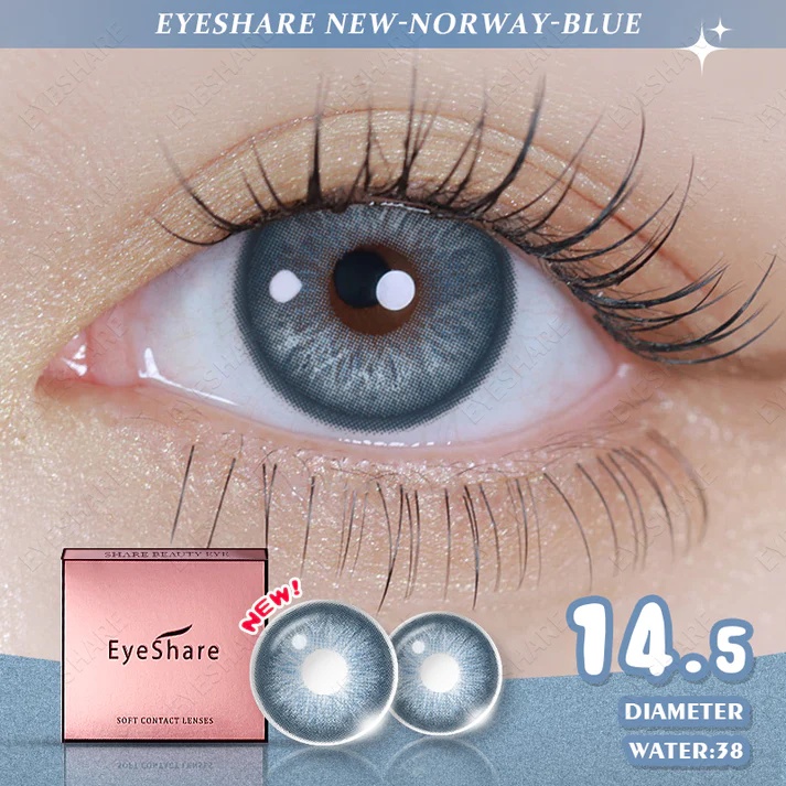 Picture of New Eyeshare Norway Blue Color contact lens with regular kit box for men & women. 1 pair Eyeshare Color contact lens for eye makeup and Cosmetics. Eyeshare Norway Series. #Norway