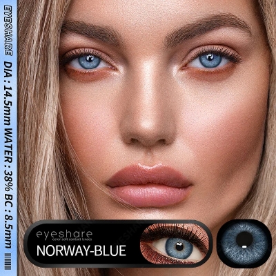 Picture of New Eyeshare Norway Blue Color contact lens with regular kit box for men & women. 1 pair Eyeshare Color contact lens for eye makeup and Cosmetics. Eyeshare Norway Series. #Norway