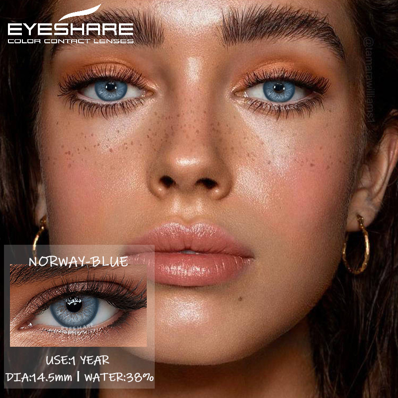 Picture of New Eyeshare Norway Blue Color contact lens with regular kit box for men & women. 1 pair Eyeshare Color contact lens for eye makeup and Cosmetics. Eyeshare Norway Series. #Norway