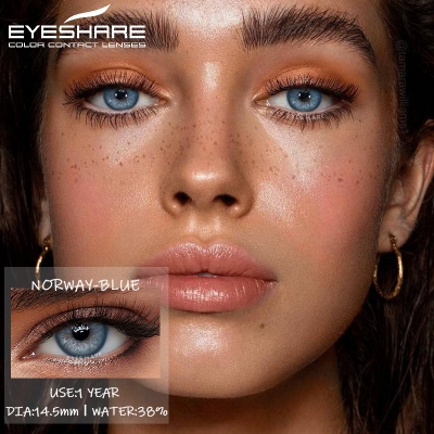 Picture of New Eyeshare Norway Blue Color contact lens with regular kit box for men & women. 1 pair Eyeshare Color contact lens for eye makeup and Cosmetics. Eyeshare Norway Series. #Norway
