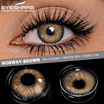 Picture of New Eyeshare Norway Brown Color contact lens with regular kit box for men & women. 1 pair Eyeshare Color contact lens for eye makeup and Cosmetics. Eyeshare Norway Series. #Norway